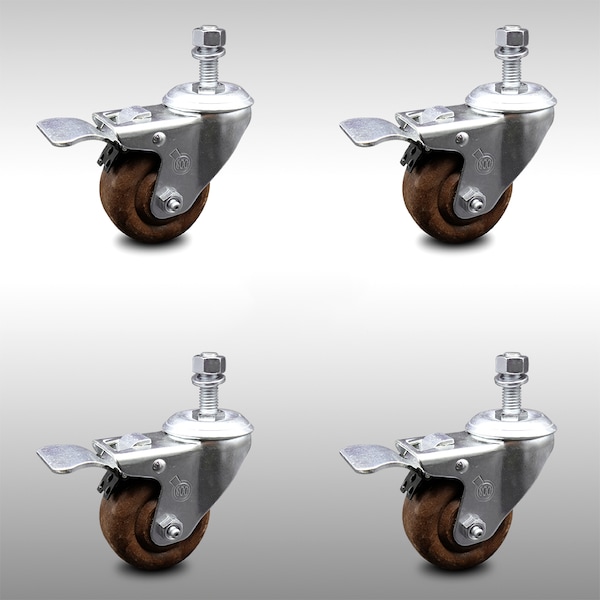 Service Caster 3.5 Inch SS High Temp Glass Filled Nylon 12mm Stem Caster Set Lock Brake SCC SCC-SSTSTTL20S3514-GFNSHT-M1215-4 - main